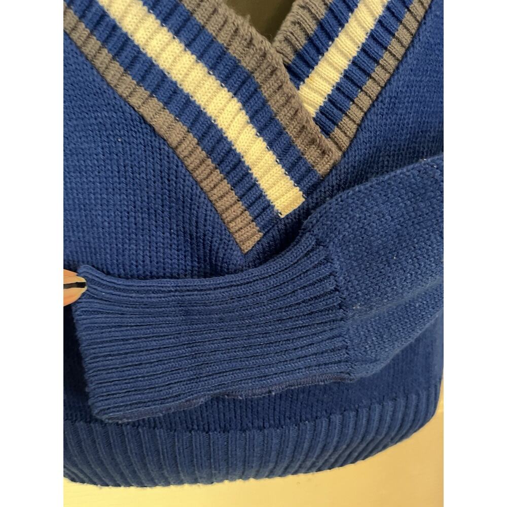 VTG 80s-90s Varsity Sweater Royal Blue White Cheer Tennis Cotton Preppy Academia - Picture 3 of 5